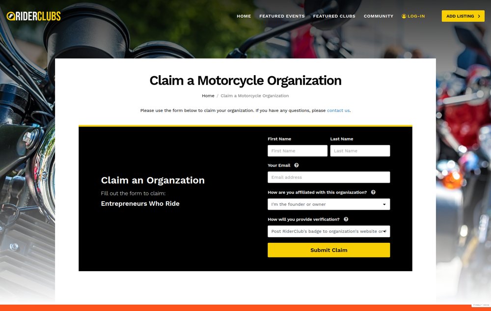 Submit Motorcycle Organization Claim Form