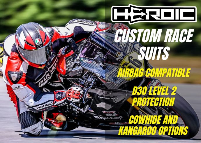 Learn more about the HEROIC Racing custom motorcycle track suit.