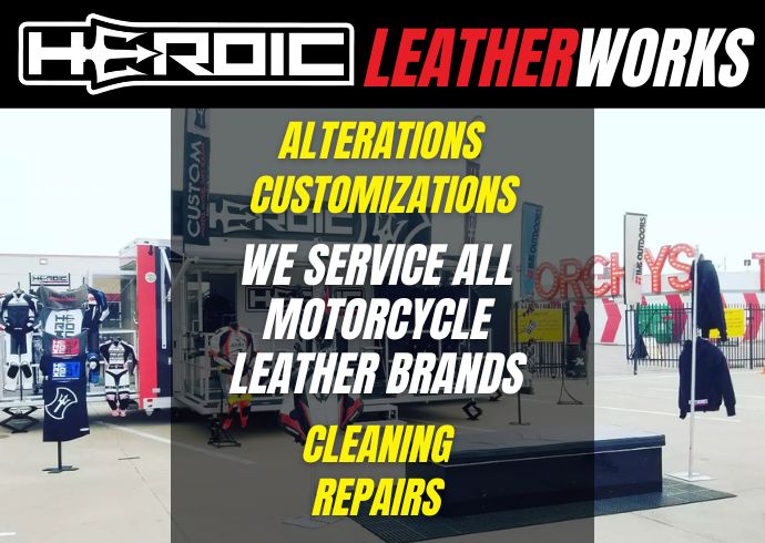 Heroic Racing repairs all brands of motorcycle leather gear.