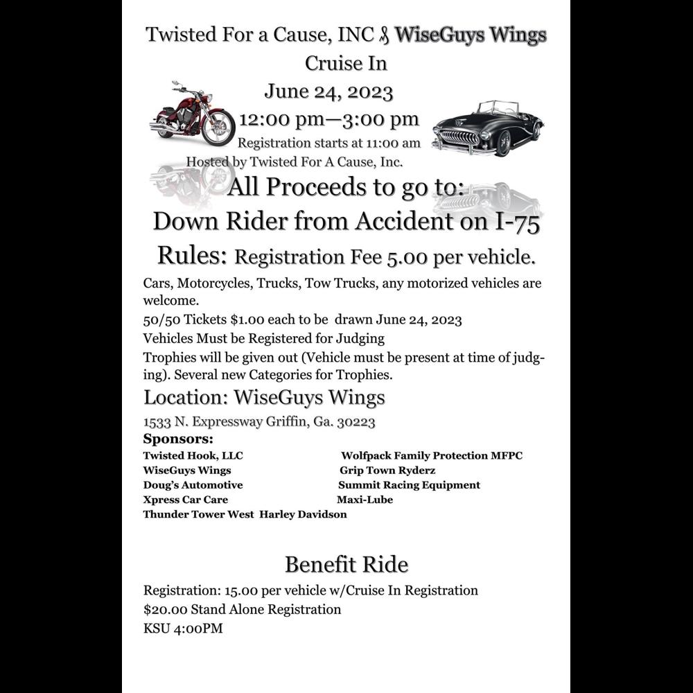 Twisted For a Cause, INC & WiseGuys Wings Cruise In in Griffin